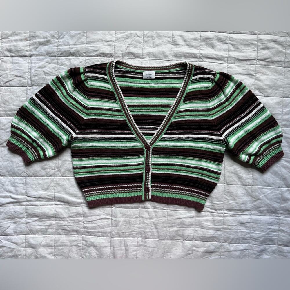 Wilfred Striped Crop Cardigan in Mint Green, White, Brown